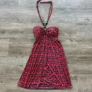 Red & Navy Blue Tribal Halter Sundress Size Medium